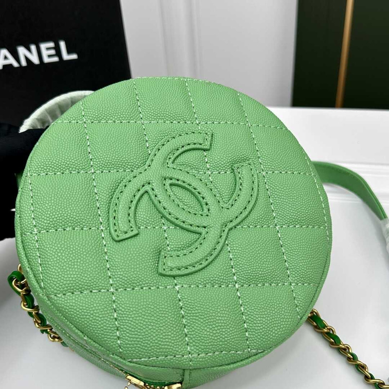 Ch*el pre-owned round on earth crossbody bag green