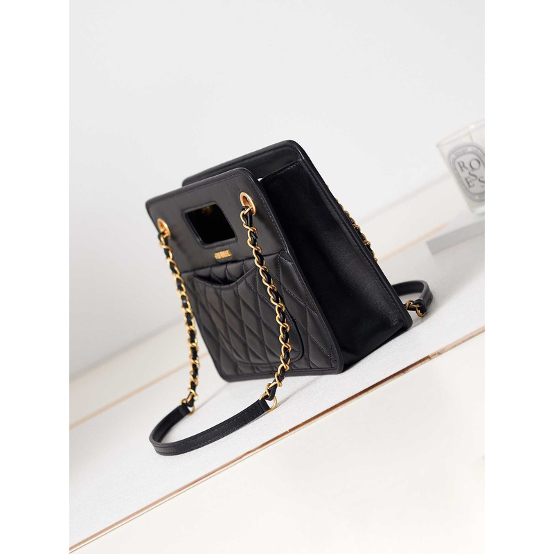 Ch*el small shopping bag aged calfskin & gold-tone metal black