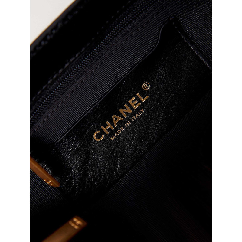 Ch*el small shopping bag aged calfskin & gold-tone metal black