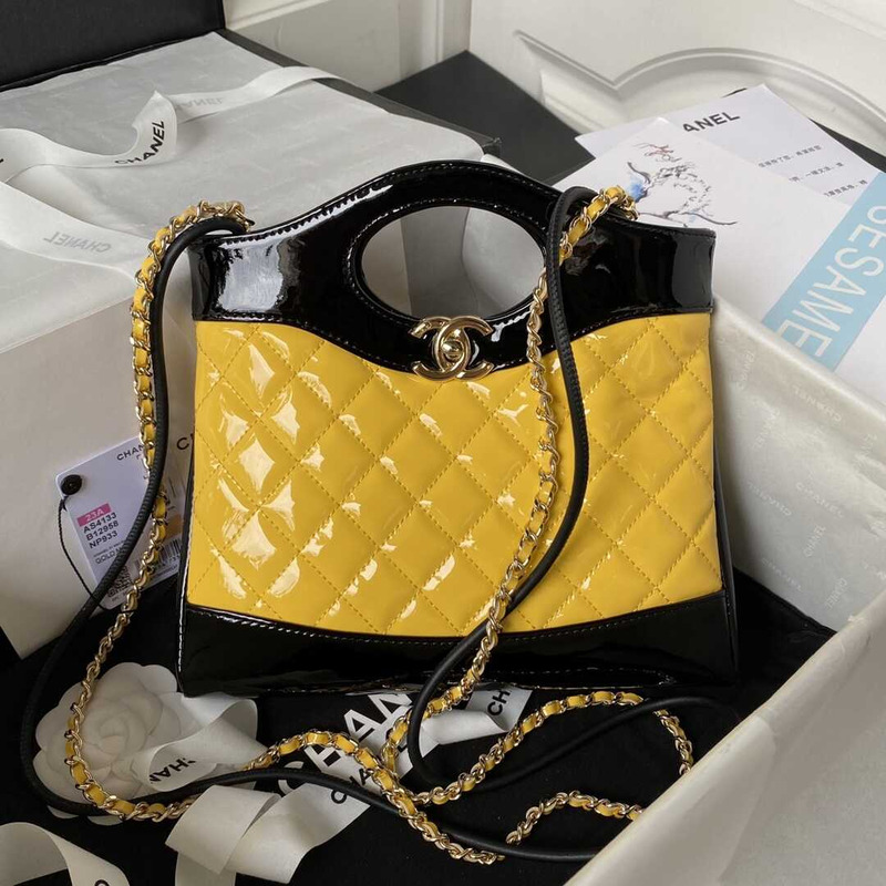 Ch*el 31 mini shopping bag patent calfskin & gold-tone metal yellow