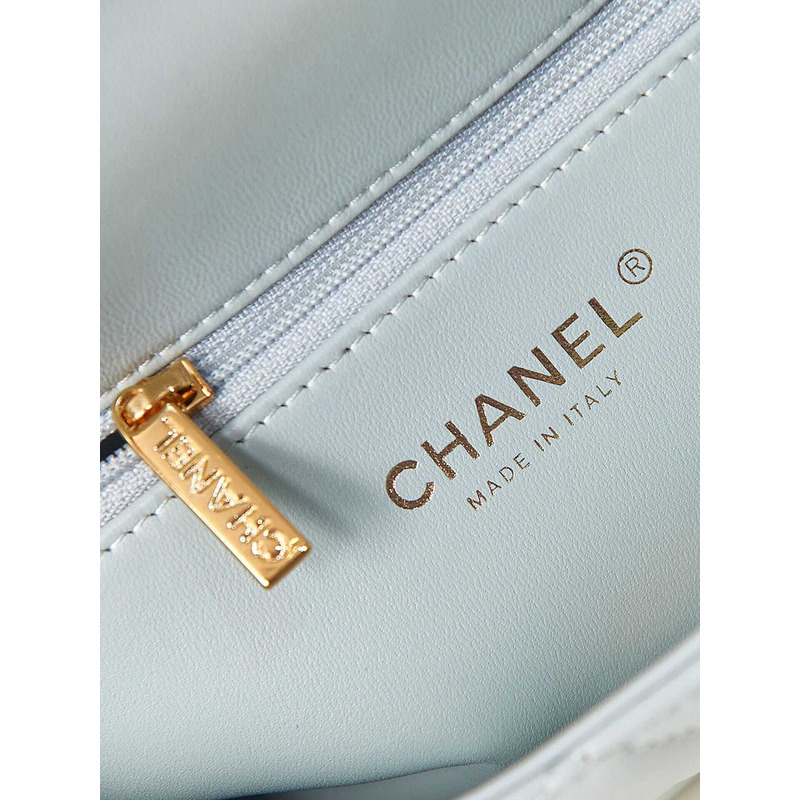 Ch*el small flap bag with handle polished lambskin & gold-tone metal blue