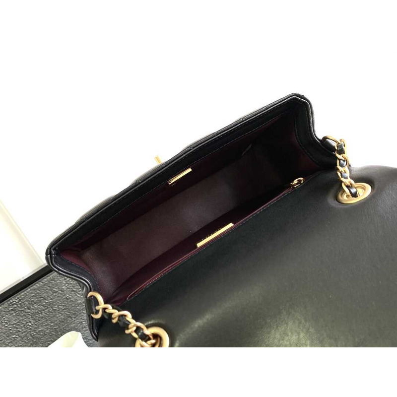 Ch*el small handle flap bag lambskin wood gold-tone metal black