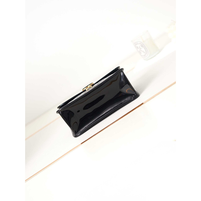 Ch*el mini flap bag with handle patent calfskin & black-tone metal black