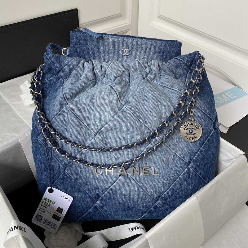 Ch*el 22bag denim garbage bag blue