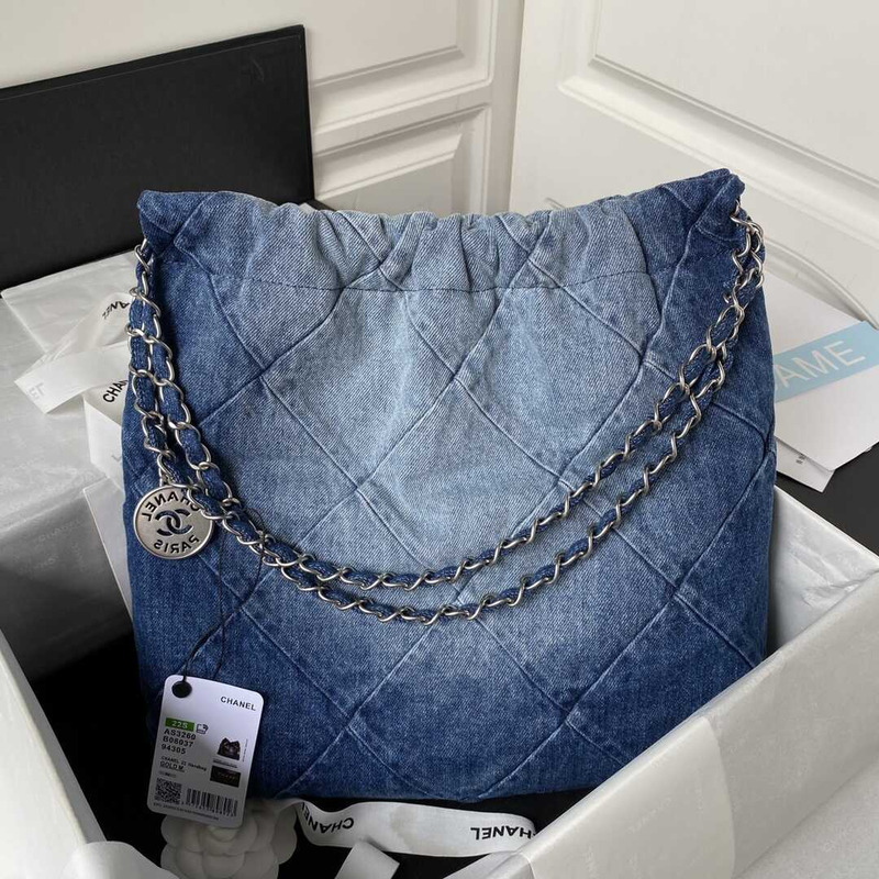 Ch*el 22bag denim garbage bag blue