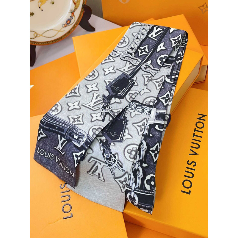 l**is V*t*n monogram jacquard denim scarf grey and black