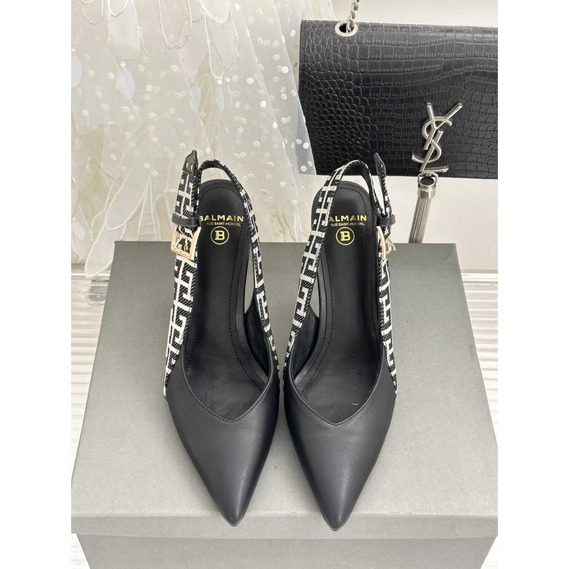 Balmain Ruby Monogram Slingback Pumps Black