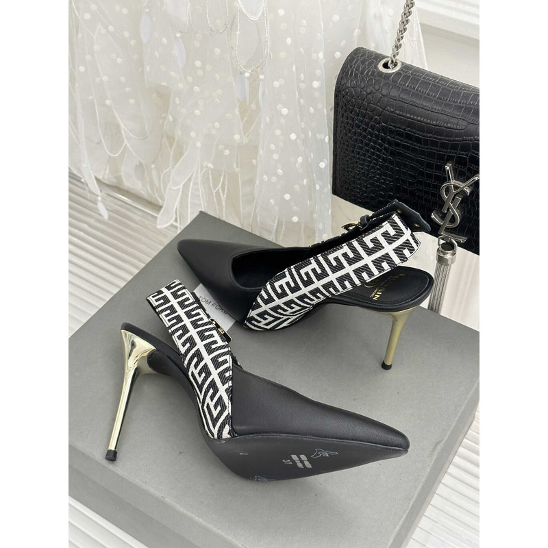 Balmain Ruby Monogram Slingback Pumps Black