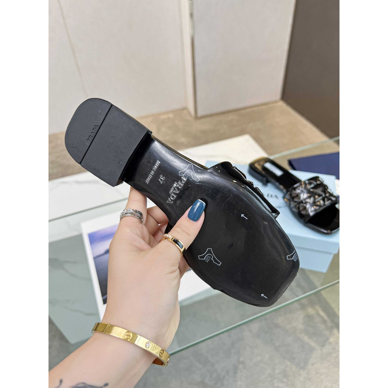 Pra*a leather studded metallic slides black