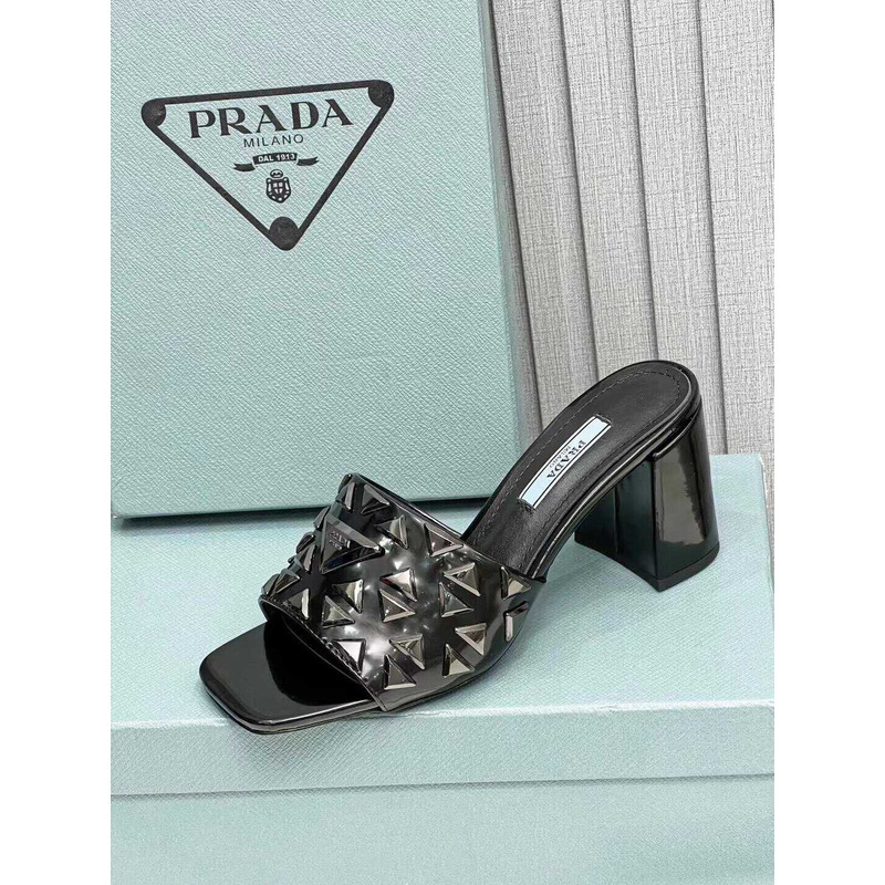 Pra*a leather studded metallic heel 7 mm black