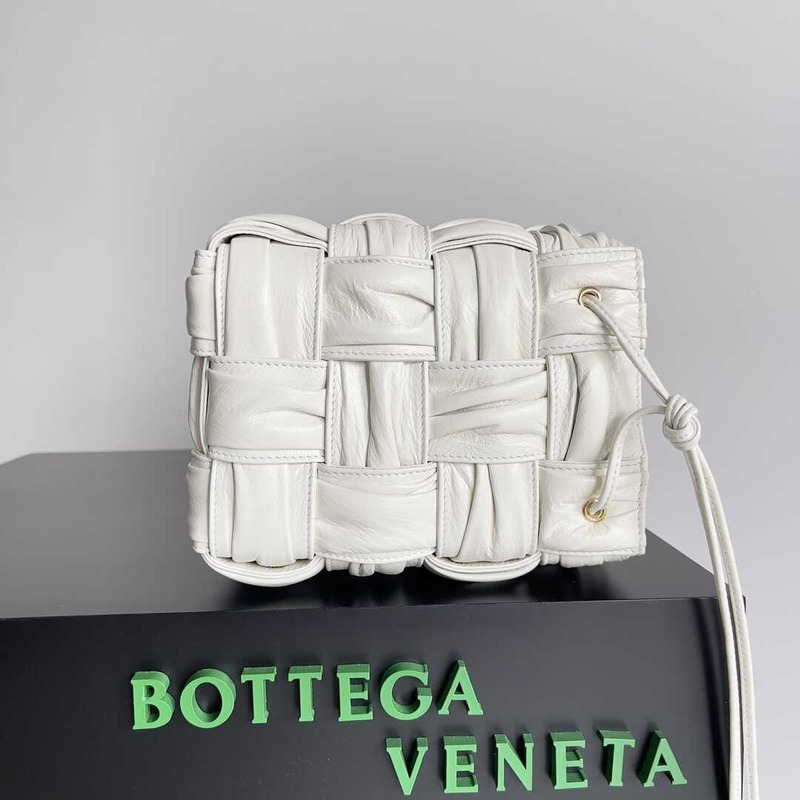 Bo*te*ga ve*ne*ta small sheepskin cassette bucket bag white