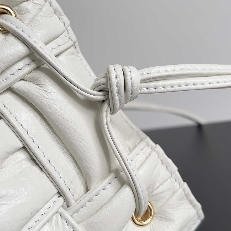 Bo*te*ga ve*ne*ta small sheepskin cassette bucket bag white