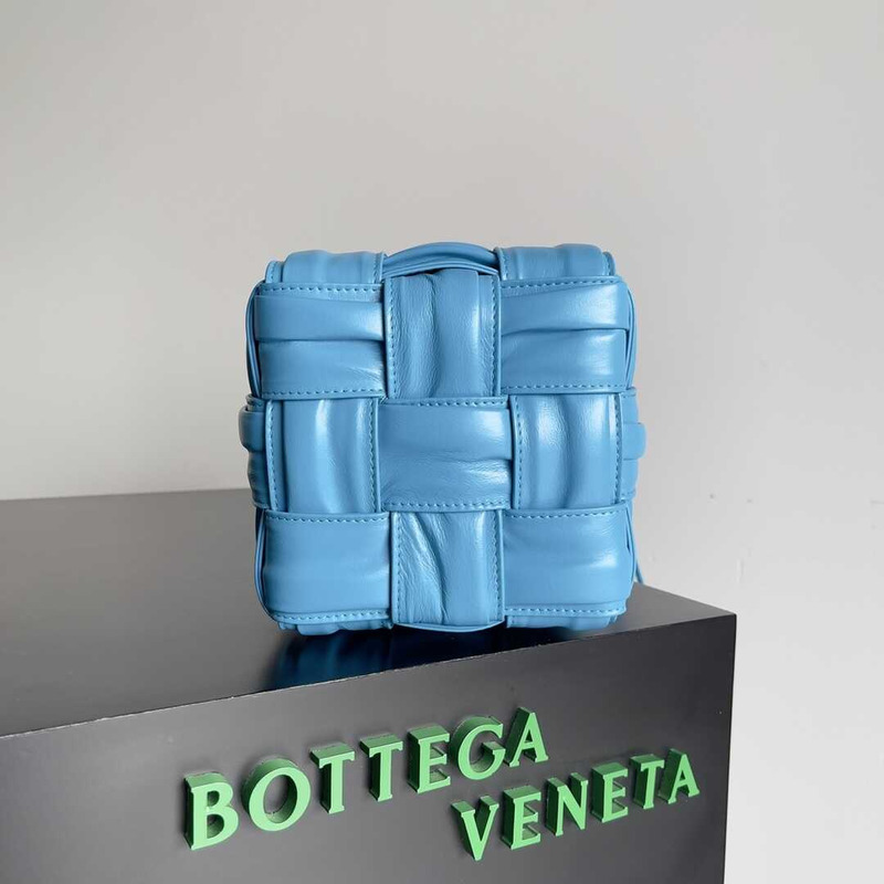 Bo*te*ga ve*ne*ta small sheepskin cassette bucket bag blue