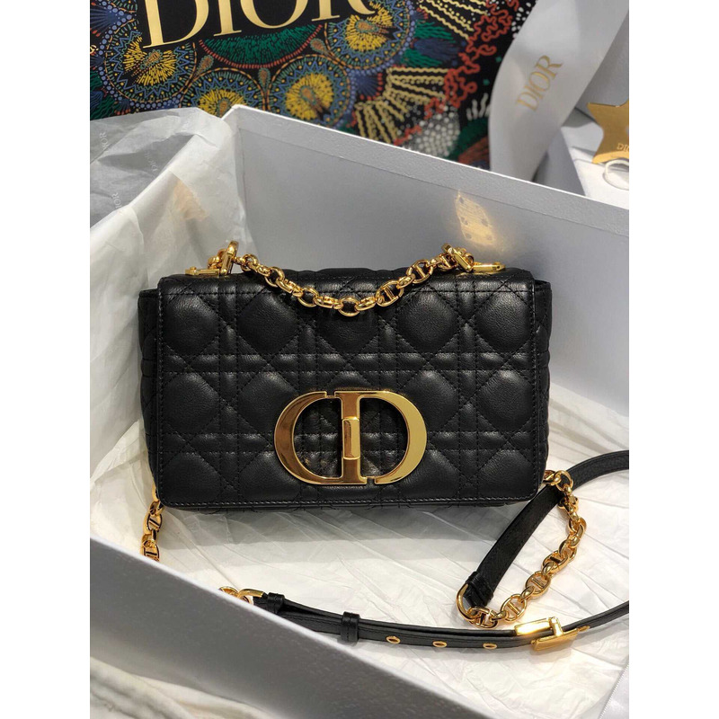 D*or small D*or caro bag black supple cannage calfskin bag