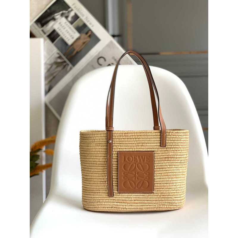 Loewe Leather and Raffia Tote In Natural & Pecan Bag