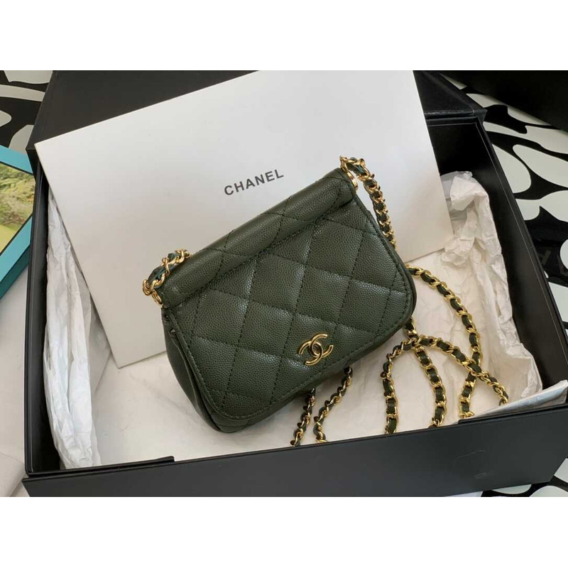 Ch*el 22k zipper flap bag green