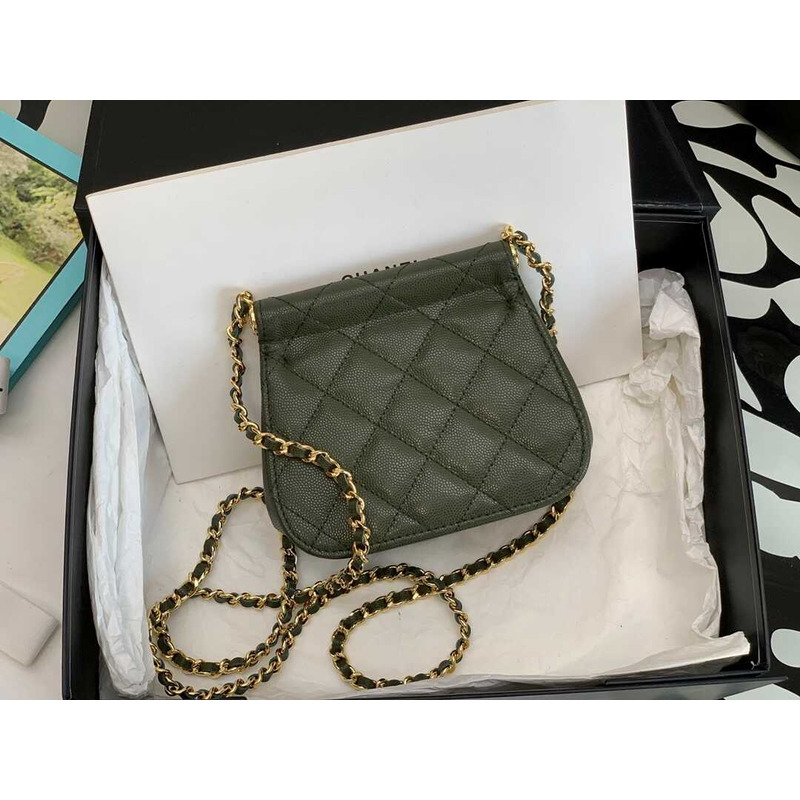 Ch*el 22k zipper flap bag green