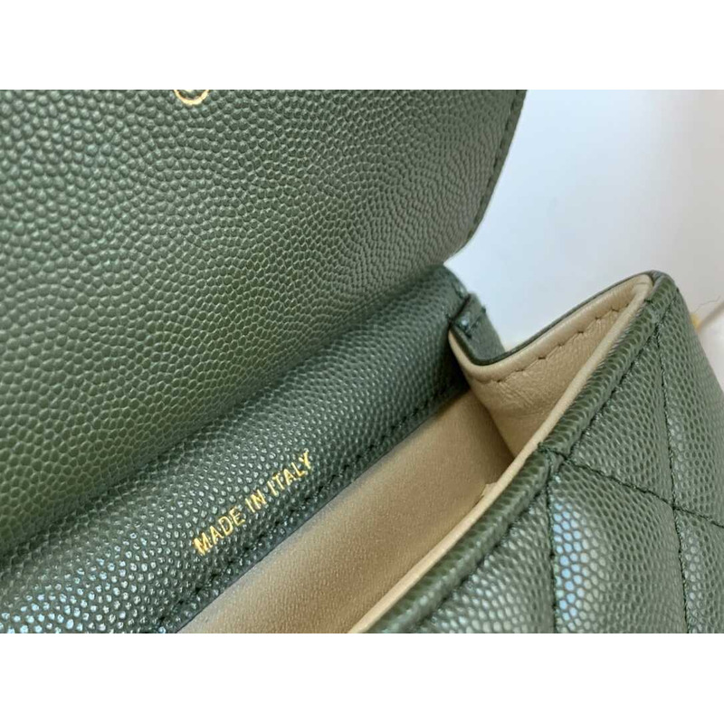 Ch*el 22k zipper flap bag green