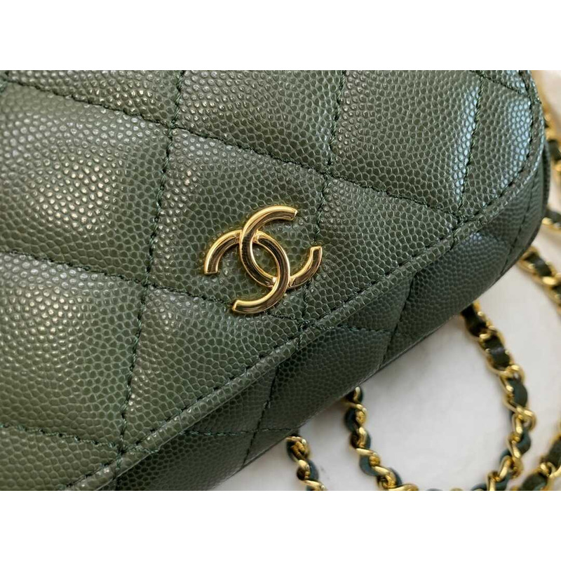 Ch*el 22k zipper flap bag green