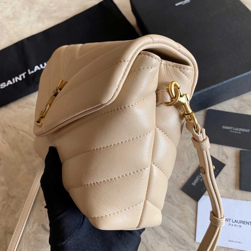 Saint Laurent Loulou Quilted Shoulder Bag Beige