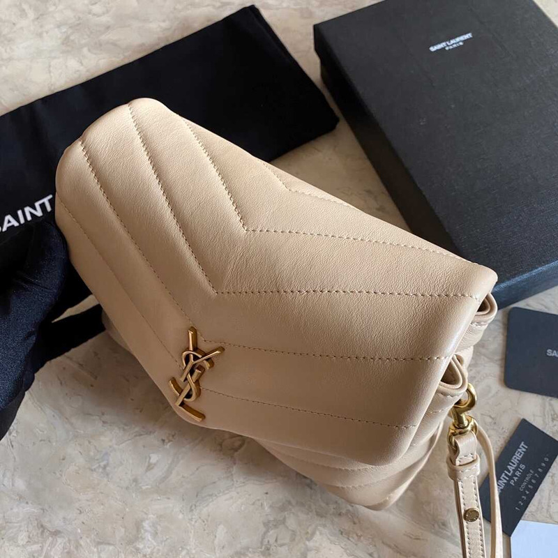 Saint Laurent Loulou Quilted Shoulder Bag Beige