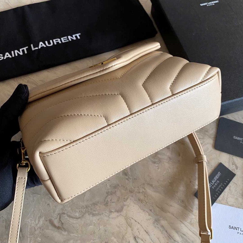 Saint Laurent Loulou Quilted Shoulder Bag Beige