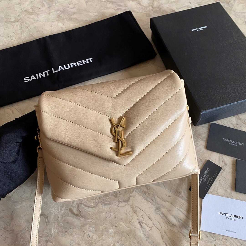 Saint Laurent Loulou Quilted Shoulder Bag Beige