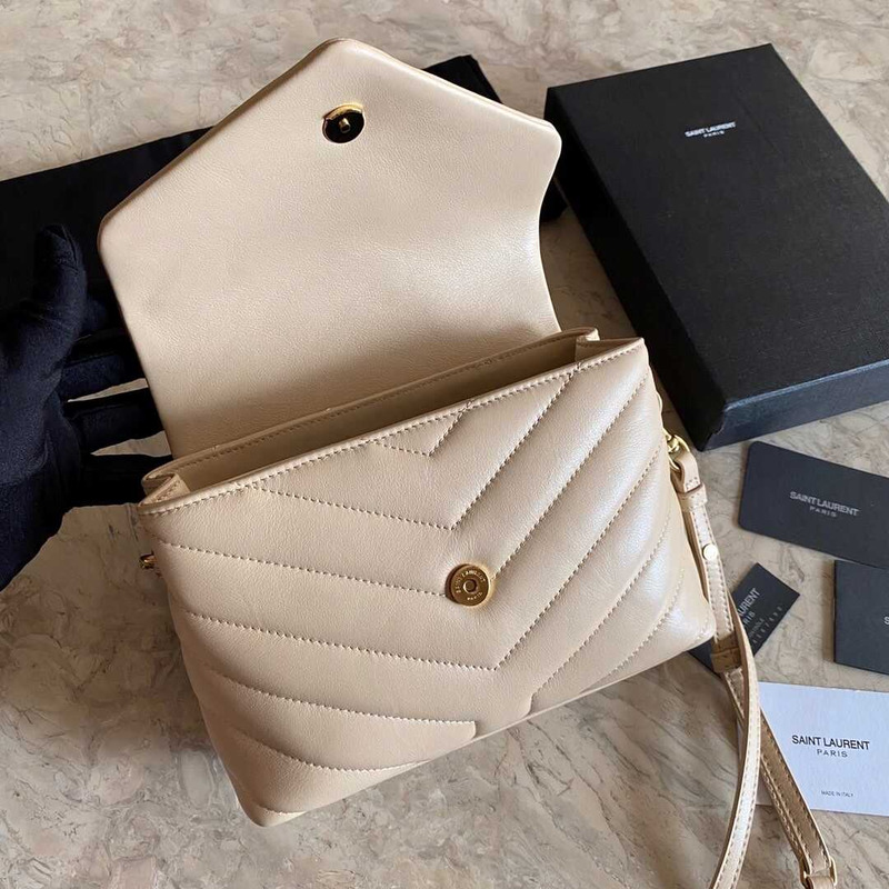 Saint Laurent Loulou Quilted Shoulder Bag Beige