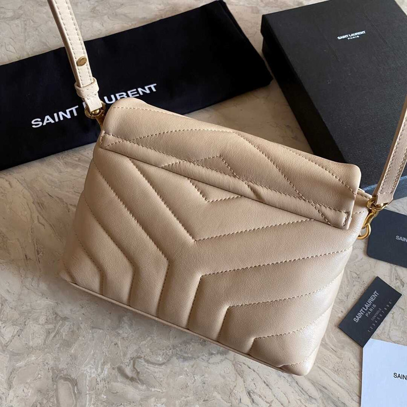 Saint Laurent Loulou Quilted Shoulder Bag Beige