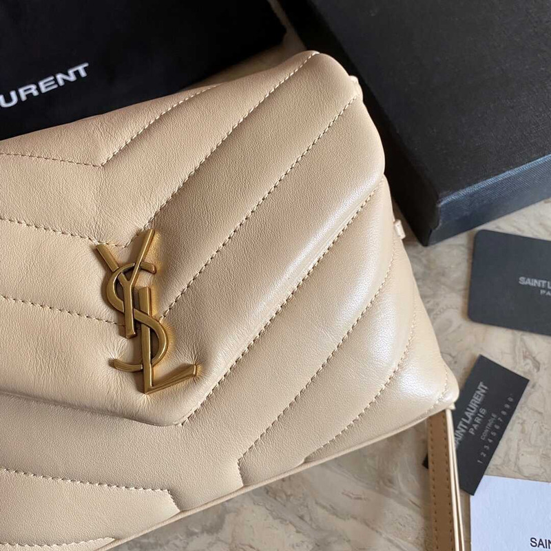 Saint Laurent Loulou Quilted Shoulder Bag Beige