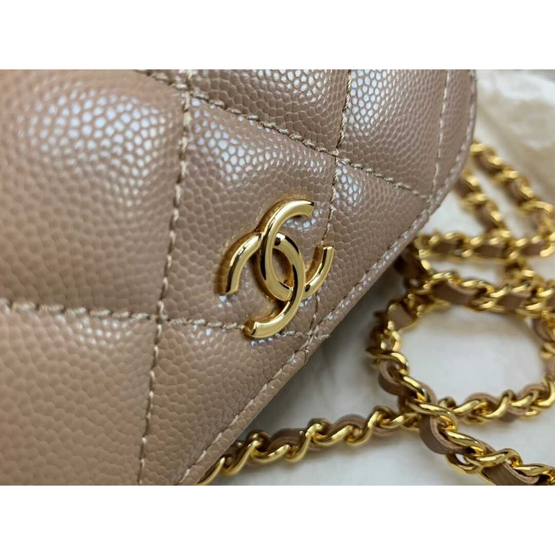 Ch*el 22k caviar calfskin leather mini bag beige