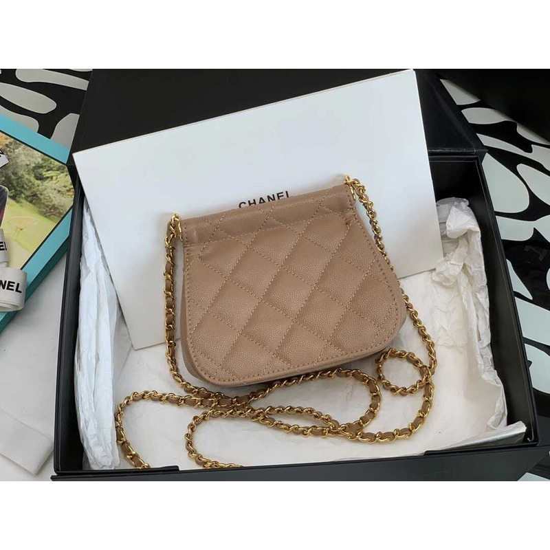 Ch*el 22k caviar calfskin leather mini bag beige