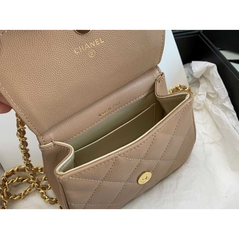 Ch*el 22k caviar calfskin leather mini bag beige