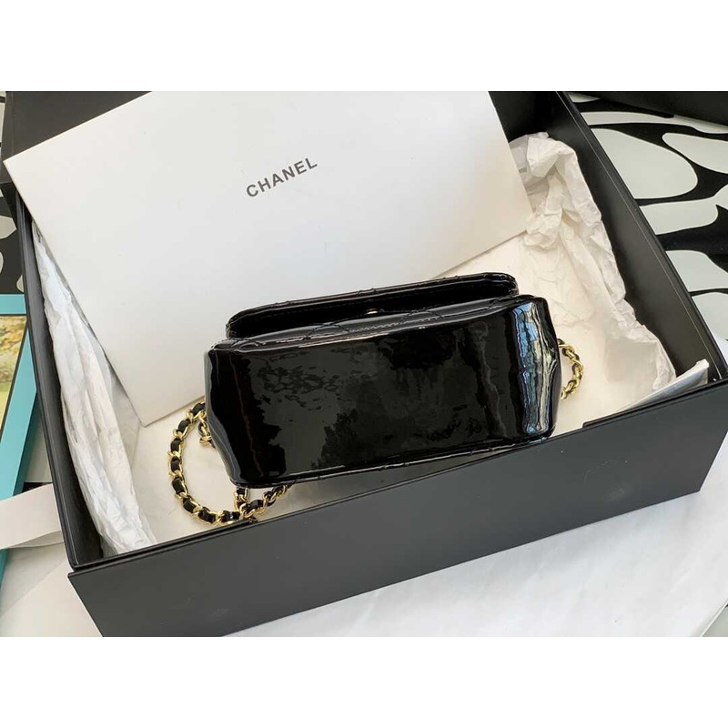 Ch*el 22k patent calfskin leather mini bag black