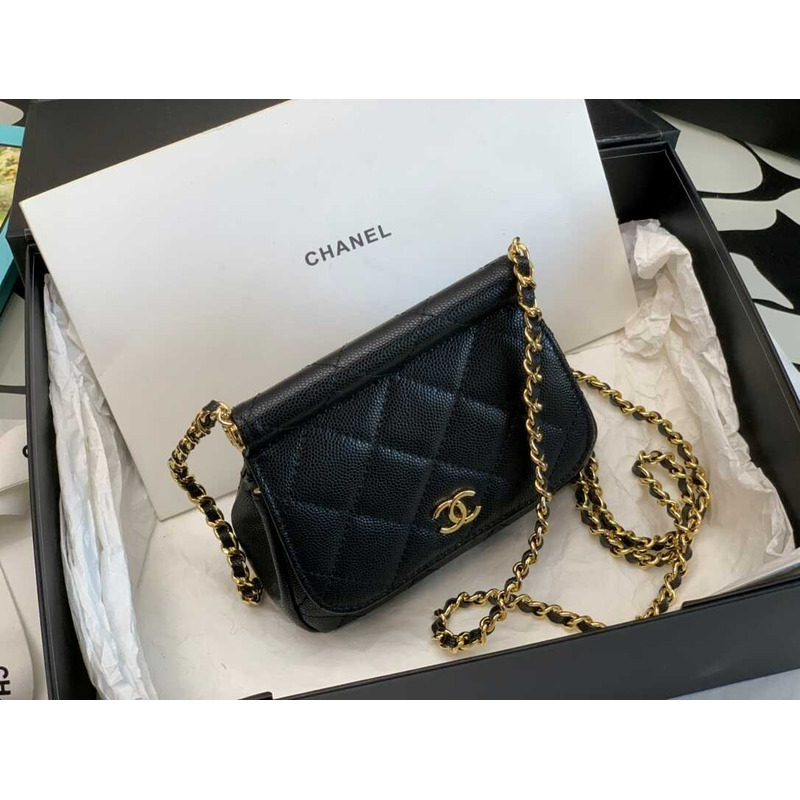 Ch*el 22k caviar calfskin leather mini bag black