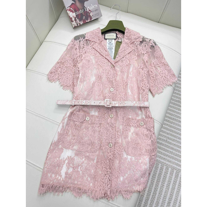 G*u*i cotton-blend lace minidress pink