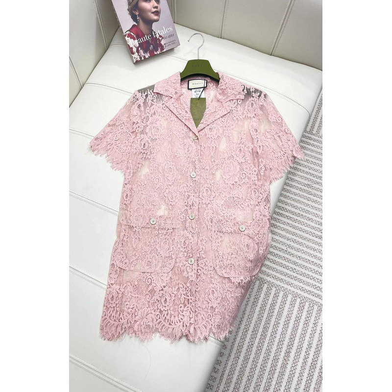 G*u*i cotton-blend lace minidress pink