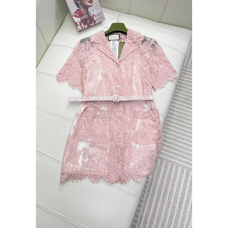 G*u*i cotton-blend lace minidress pink