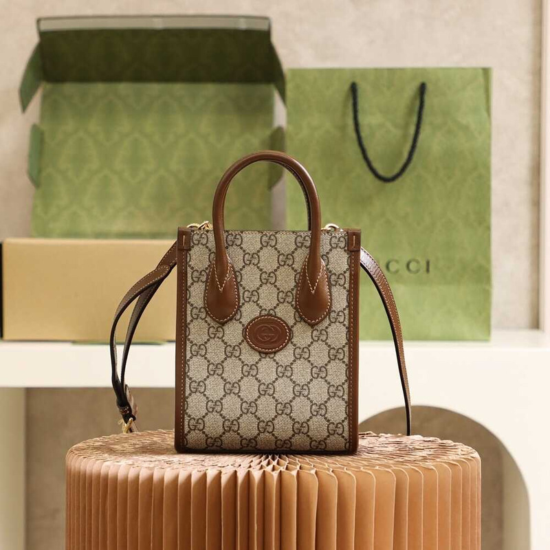 G*u*i interlocking g tote mini beige and brown