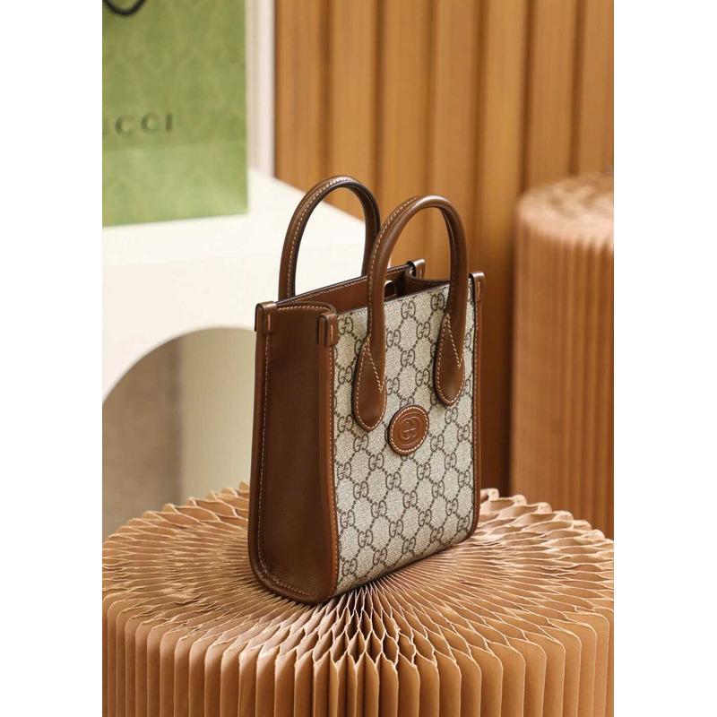 G*u*i interlocking g tote mini beige and brown