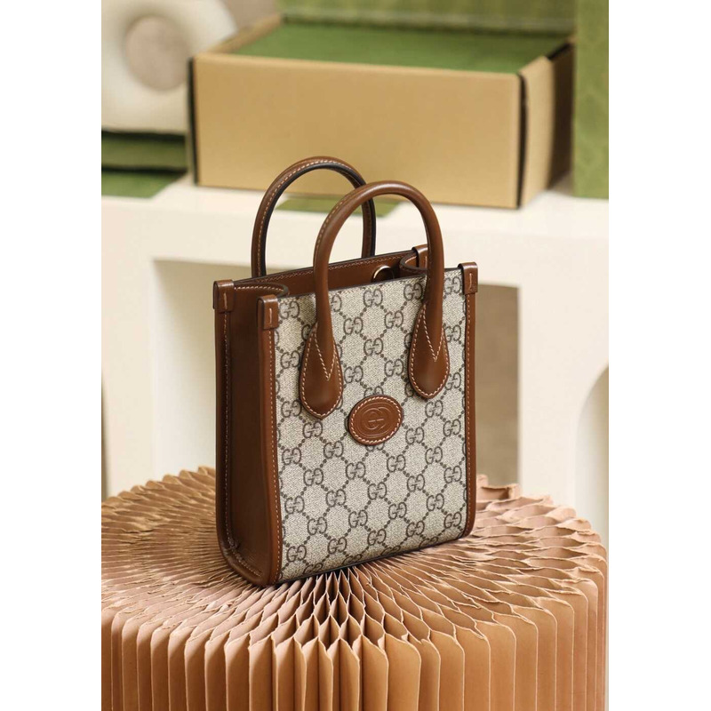 G*u*i interlocking g tote mini beige and brown