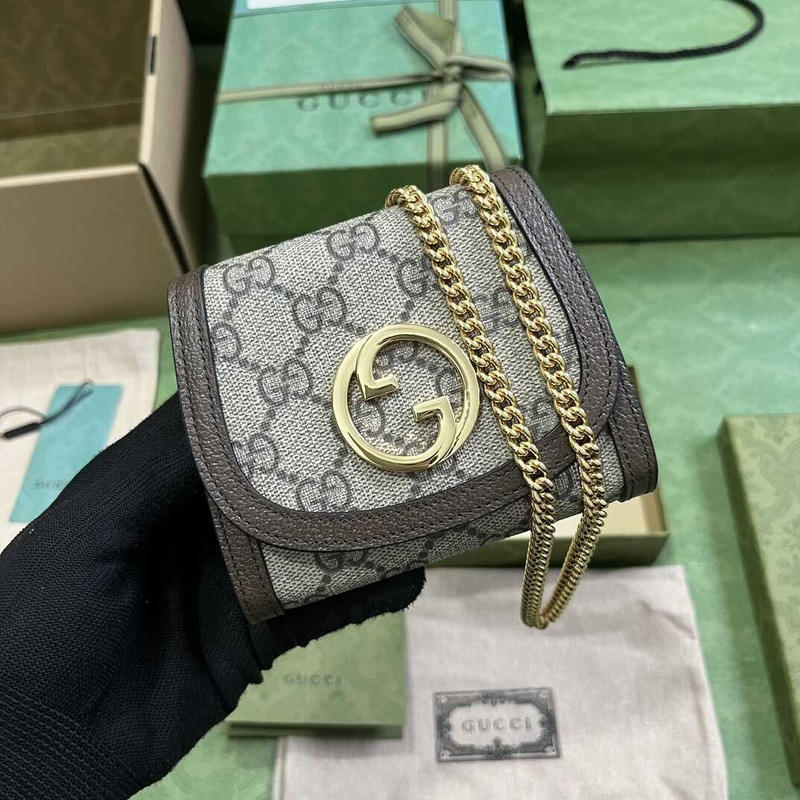 G*u*i  blondie medium wallet on chain monogram gray