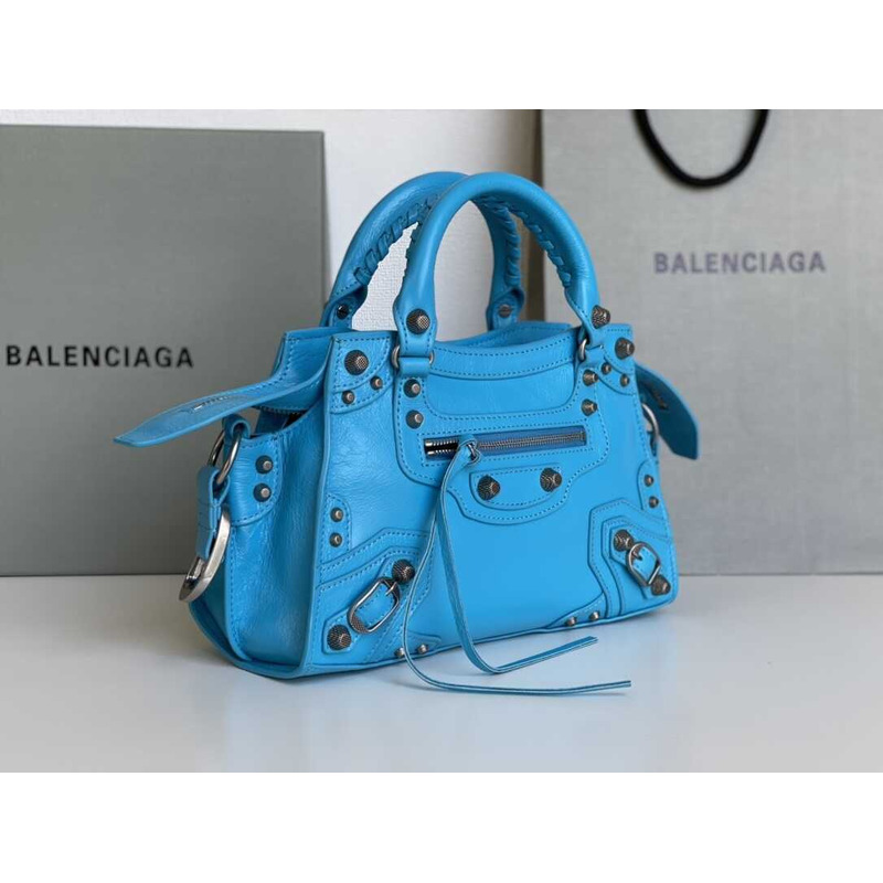 Ba*len*cia*ga azur grained calfskin mini neo clasic bag blue