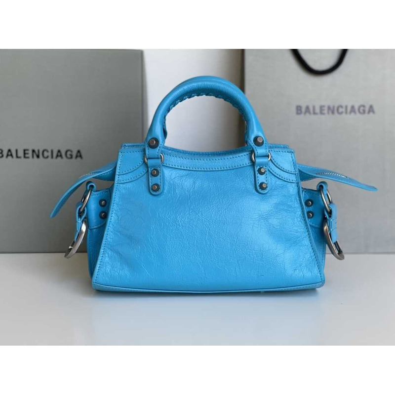 Ba*len*cia*ga azur grained calfskin mini neo clasic bag blue