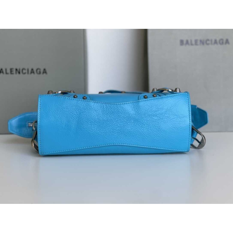 Ba*len*cia*ga azur grained calfskin mini neo clasic bag blue