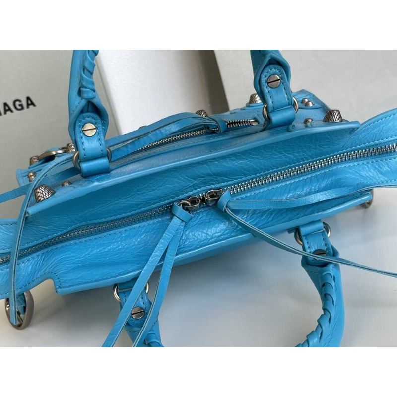 Ba*len*cia*ga azur grained calfskin mini neo clasic bag blue