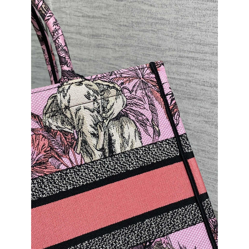 D*or medium book tote fuchsia multicolor toile de jouy voyage embroidery