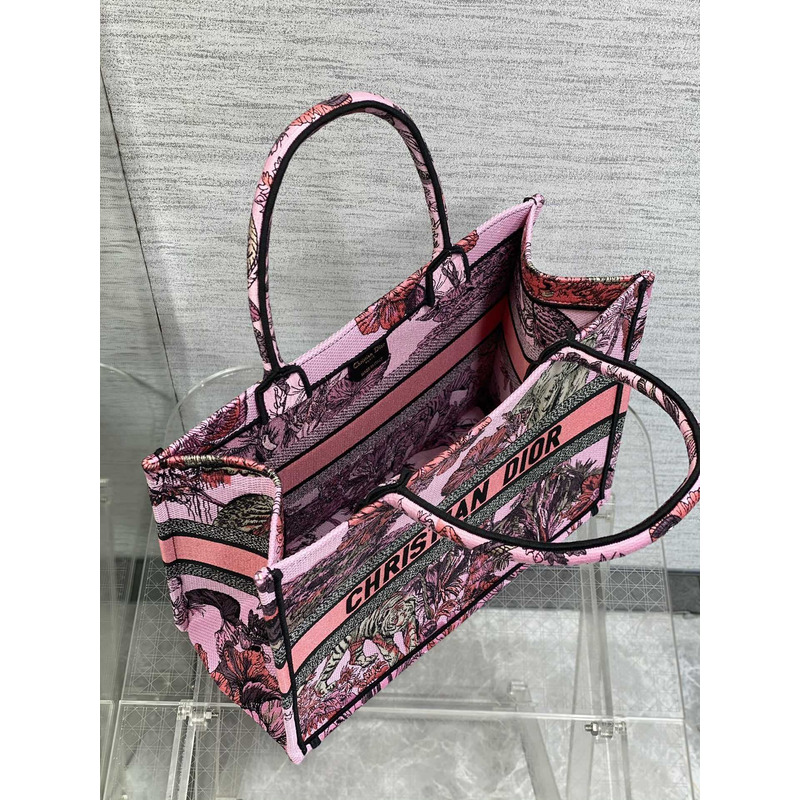 D*or medium book tote fuchsia multicolor toile de jouy voyage embroidery