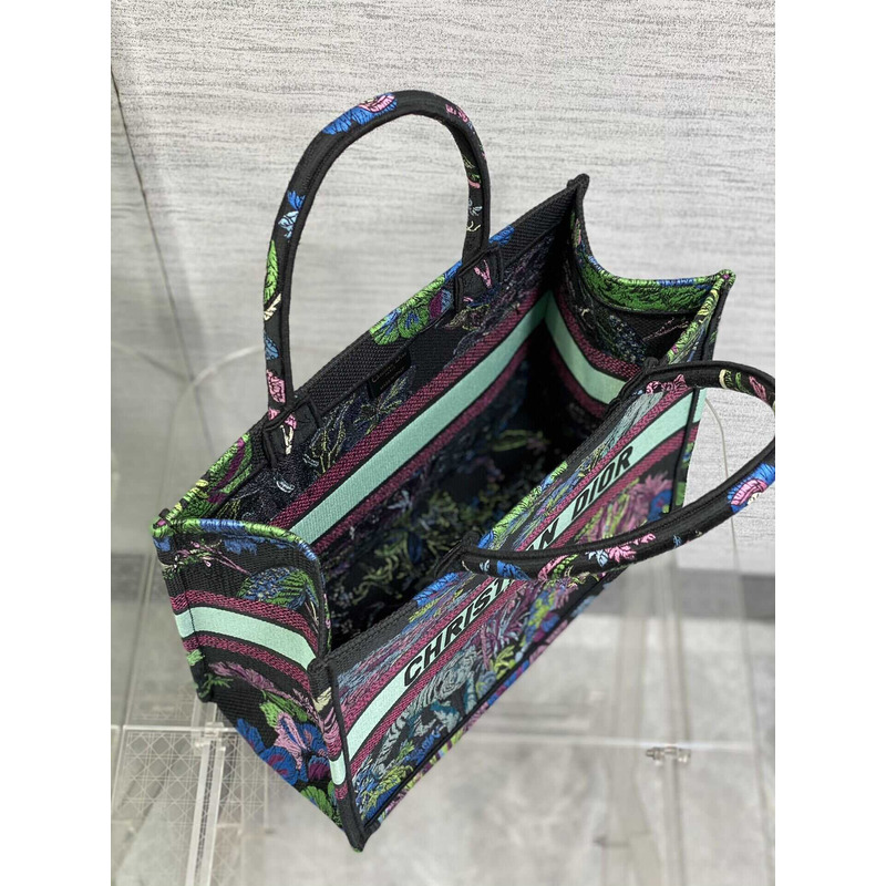 D*or medium  book tote bag multicolor D*or indian purple embroidery