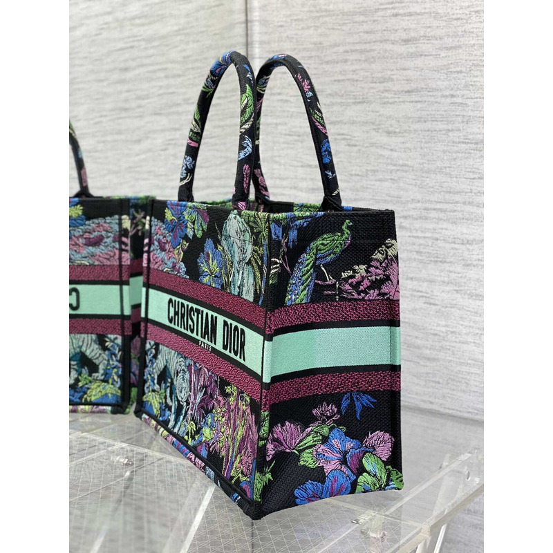 D*or medium  book tote bag multicolor D*or indian purple embroidery